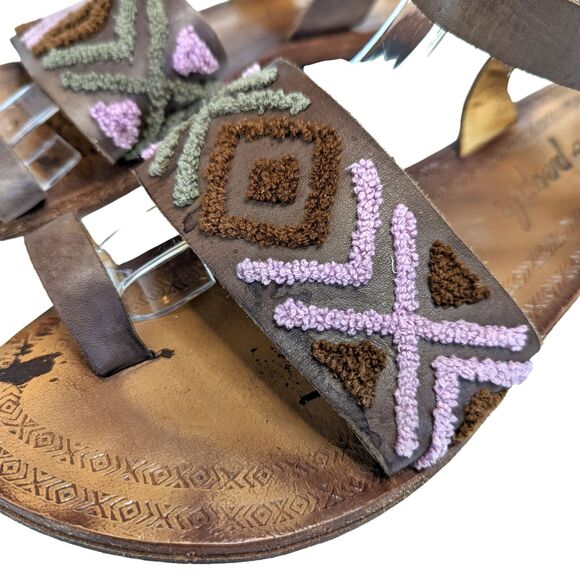 Free People Torrence Brown Mauve Leather Sandals Loop Ankle Strap Embroidery 10 - Picture 6 of 12